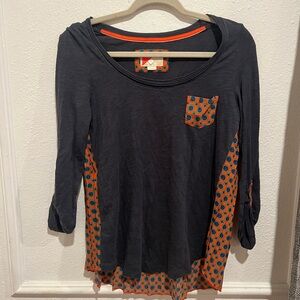 Anthropologie Asymmetrical Blue Black 3/4 Sleeve Tunic